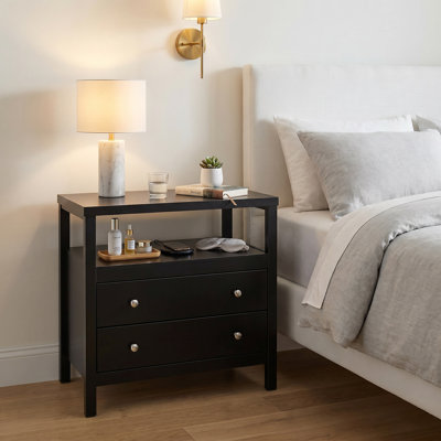 Hanson 28" Wide Nightstand with 2 Drawers & Open Shelf, Modern Bedside Table with Storage, Steel Frame End Table for Bedroom, Living Room, Office