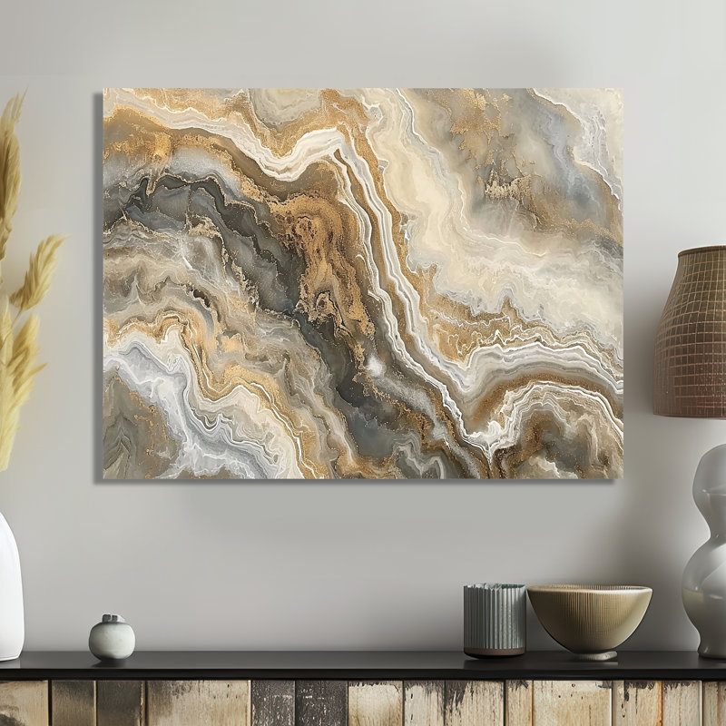 Art mural marbre gris subtil or gris, H 12 po x l 20 po x P 1 po, Pas de métal encadré