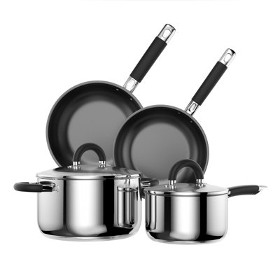 5 Ply Base Pots And Pans Set, Stainless Steel Cookware Set Of 6, Non Stick Frying Pans, Dishwasher Safe