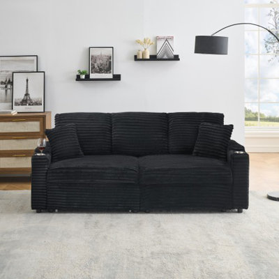 Canapé de 80 pouces deux-en-un, pliable et dissimulé, tissu en velours côtelé, équipé d'un porte-gobelet et d'un oreiller, s'adaptant facilement à l'espace du salon