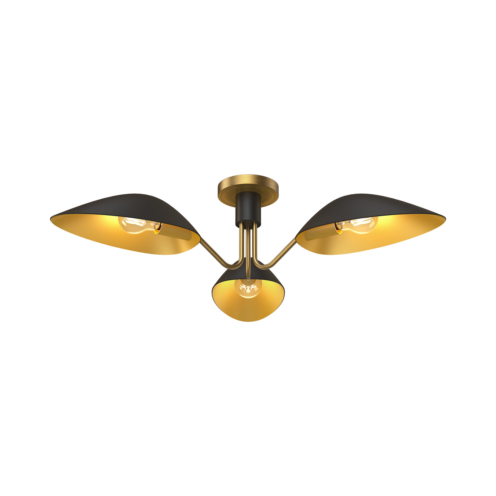 Raelle 3 Light Semi Flush Mount, Matte Black/Aged Gold