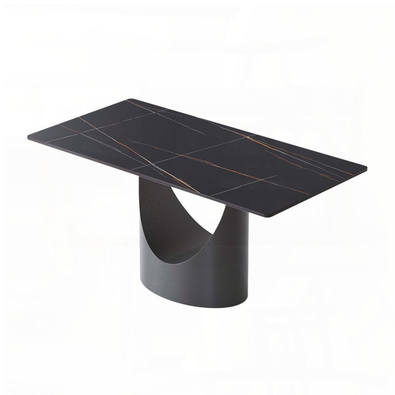Table de salle à manger 63 "en pierre frittée noire pour 6 à 8 avec pieds noirs 63", H 29,53 po x l 63 po x P 31,5 po