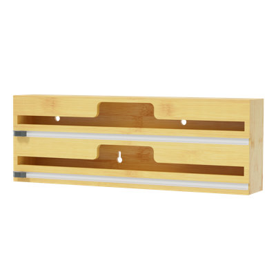 2-in-1 Long Wrap Dispenser with Cutter (Fits 3" Deep Drawer), Bamboo Organizer for Plastic Wrap & Aluminum Foil, Compatible with 15" Rolls