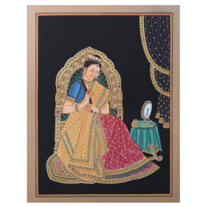 Dame royale indienne faisant son choti | Aquarelle sur papier