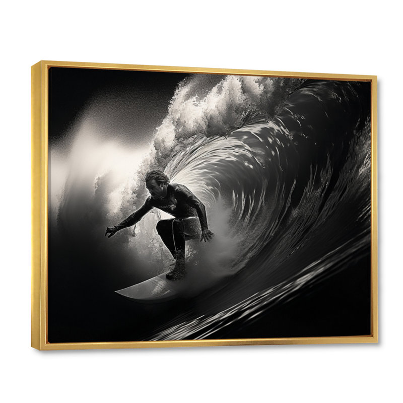 Surfers Paradise, vague grise I, H 30 po x l 40 po x P 1,5 po, Cadre flottant doré