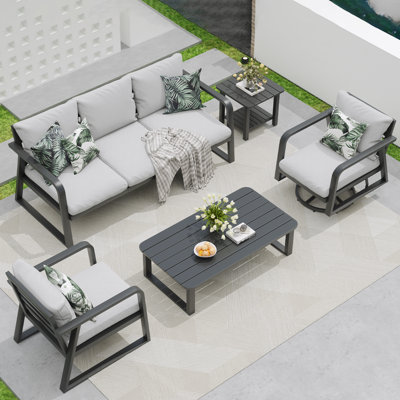Keambria 5 - Person Aluminum Silver Gray Outdoor Seating Group with Cushions