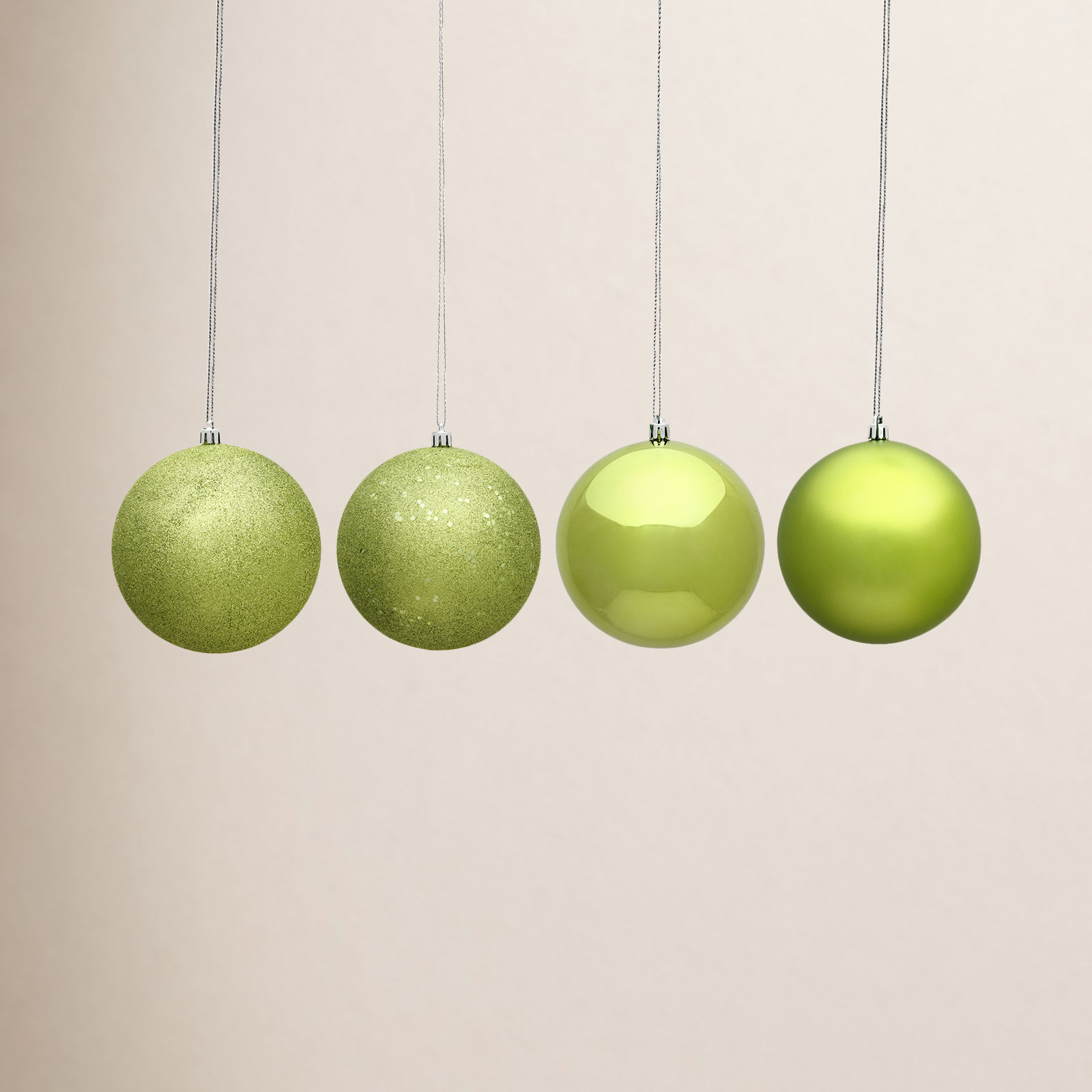 Shatterproof Bauble, 4.75" H x 4.75" W x 4.75" D, Lime Shiny, Matte, Glitter, Sequin