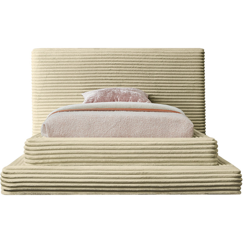 Lit en velours côtelé Cozzens, Simple, Tissu en velours côtelé crème