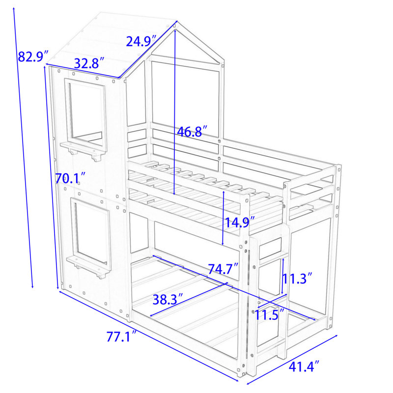 Kids Twin Over Twin Bunk Bed, Gray
