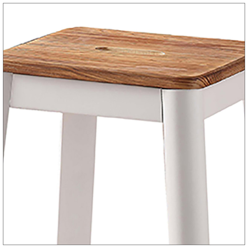 Armless Bar Stool With Crossbar Support, Brown/White