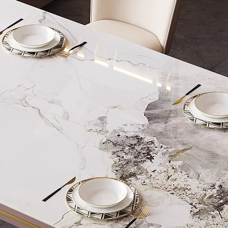 Portingale High Gloss Rock Slab Dining Table with Gold Base, 29.5"H x 86.6"L x 31.5"W