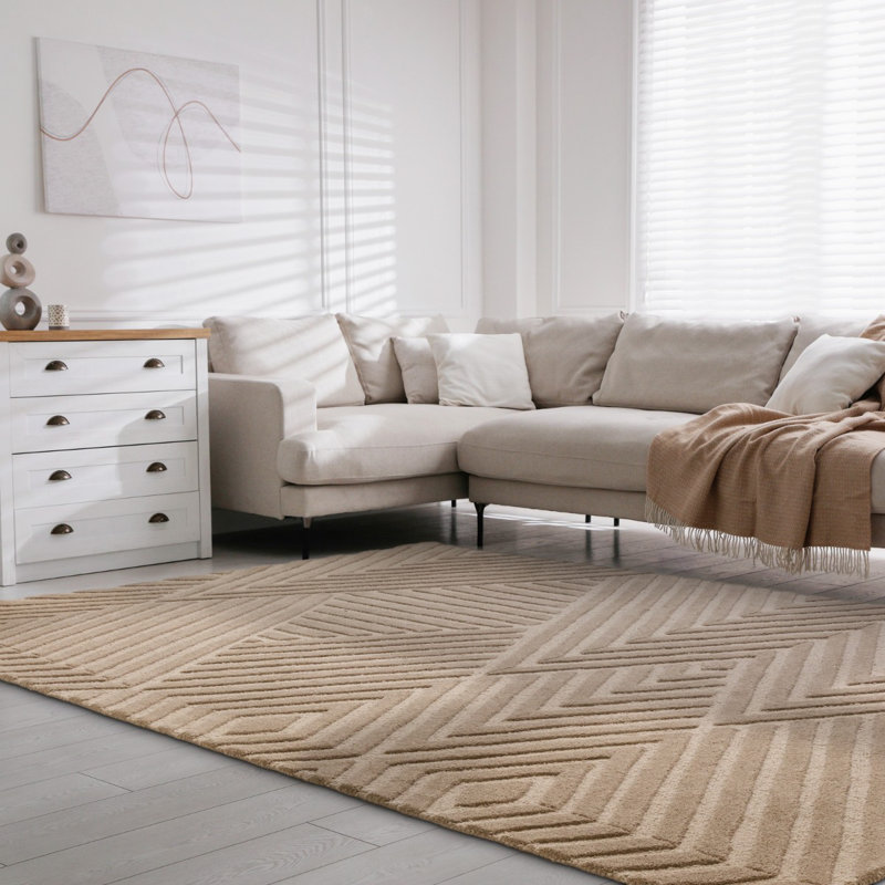 Taupe Handmade Wool Modern Easy To Clean Handmade Geometric Dining Room Bedroom And Living Room Rug, Rectangle 200 x 290cm