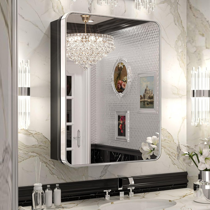 Armoires à pharmacie encastrées en chrome 20 po x 26 po pour salle de bain avec miroir
