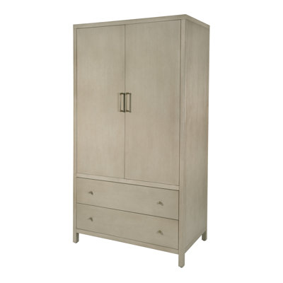 Armoire Céline en bois, 114 cm L x 213 cm H, 2 tiroirs, taupe antique