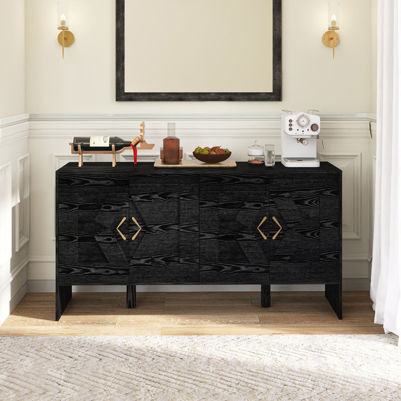 60" Wood Mid Century Modern Sideboard With Adjustable Shelves, Black