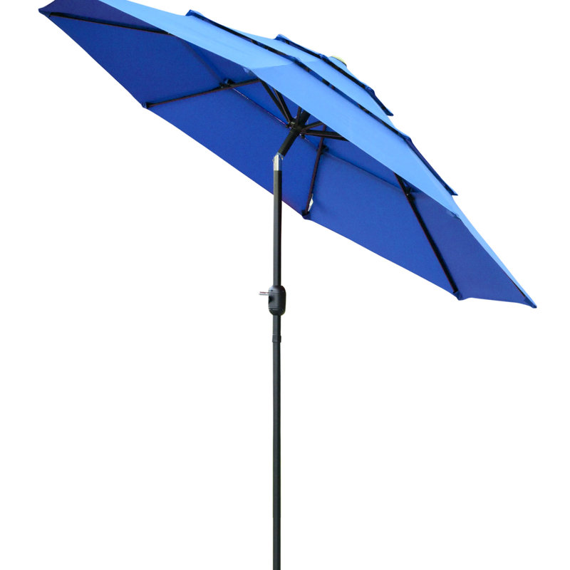 Parasol de table d'extérieur avec auvent bleu foncé, pour manivelle de patio et pelouse 9 pi, jardin