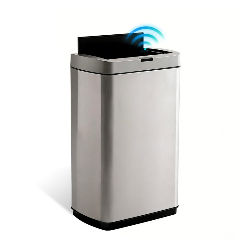 Poubelle à capteur de mouvement en acier inoxydable 13 gallons avec couvercle papillon pour la cuisine, argent