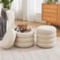 Pouf de rangement rond et capitonné Leiani Modern de 49,5 cm de large avec espace de rangement dissimulé