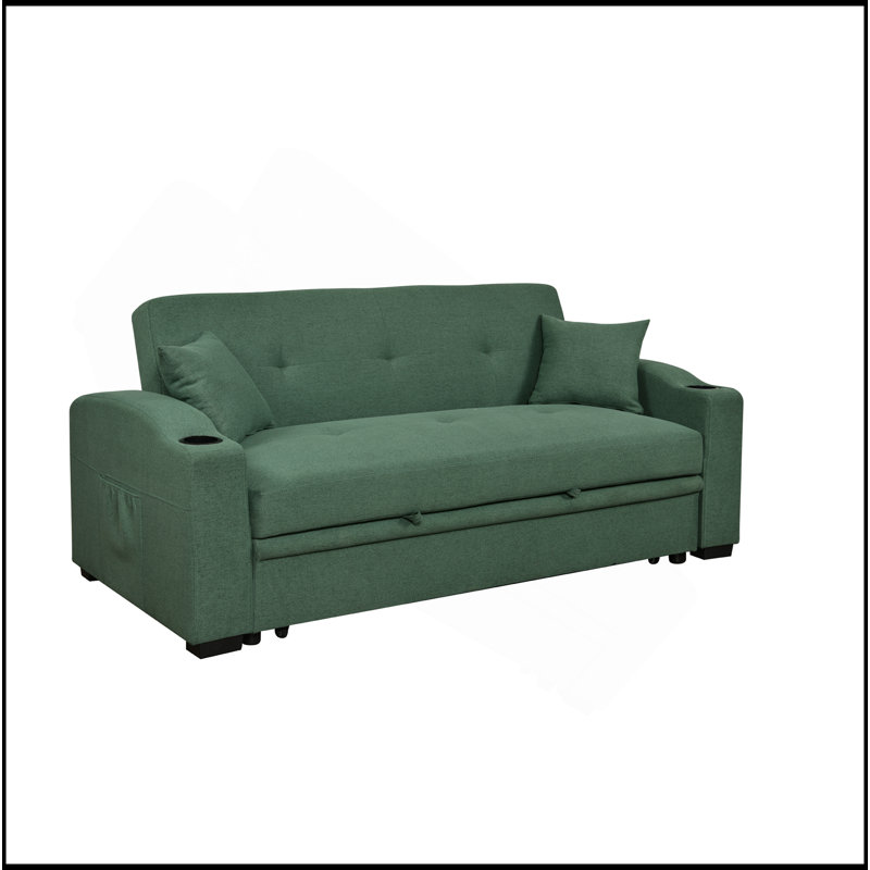 Canapé moderne convertible 75 po 3 en 1 avec lit escamotable pratique, dossier inclinable, porte-gobelets, coussins et poches, futon pour le salon
