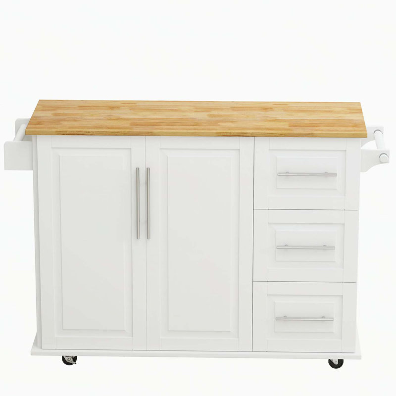 Kitchen Island Cart with Expandable Desktop and Large Storage, White