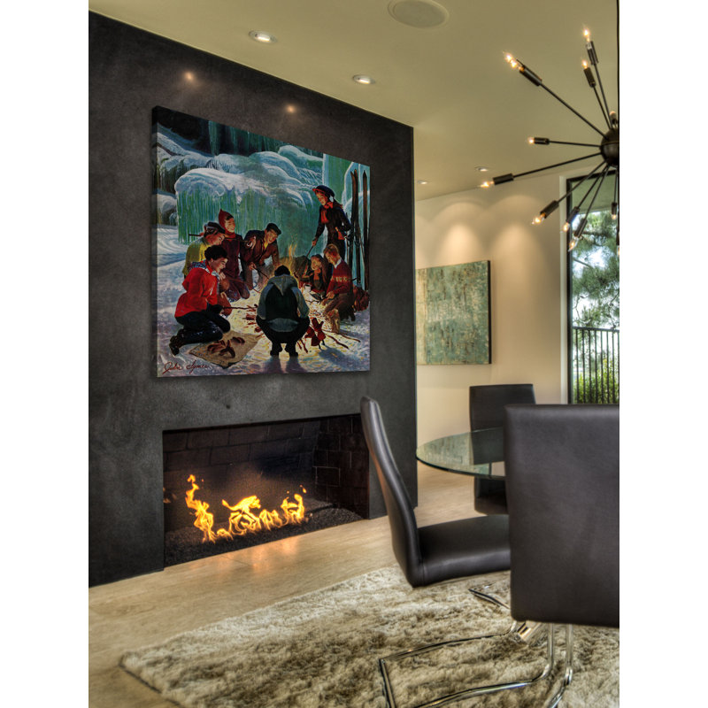 « apres ski bonfire », reproduction d’art sur toile tendue, H 48 po x l 48 po