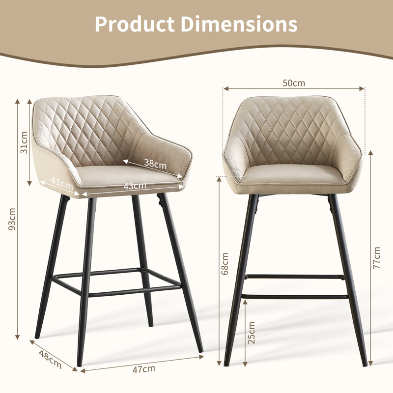 Saarrah 68cm Upholstered Bar Stool with Arms, Beige Velvet, 2