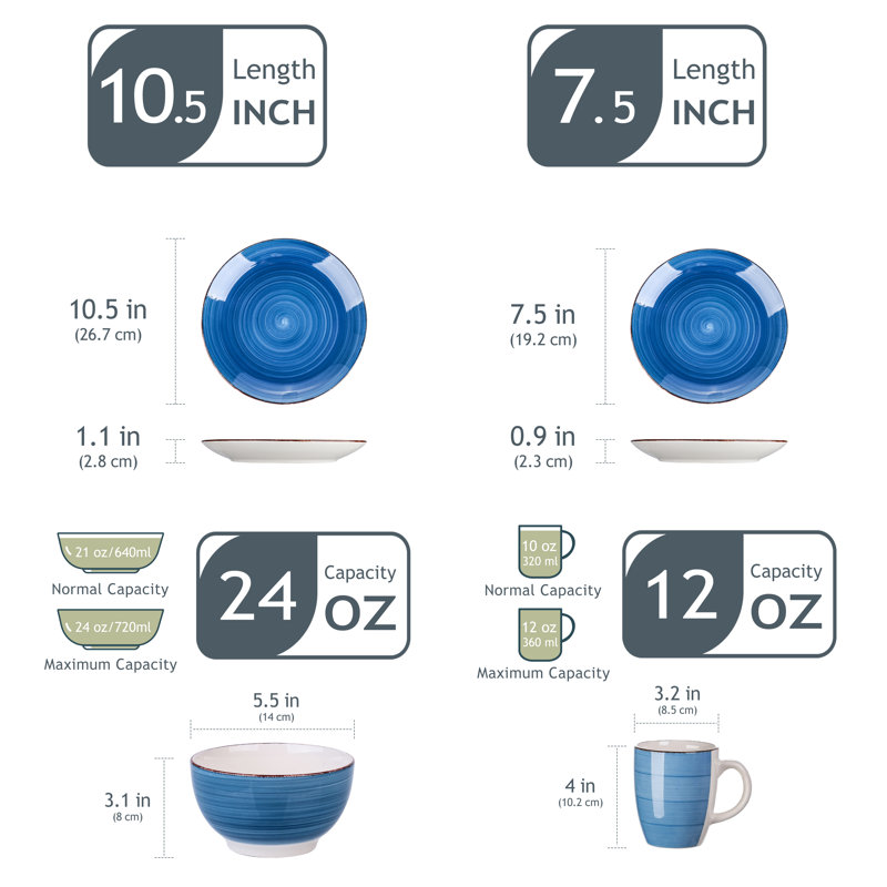 BELLOAER 16 Piece Dinnerware Set, Service for 4, Blue
