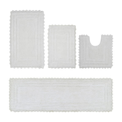 Iroshka 100% Cotton Tufted 4  Piece Bathroom Rug Set, Reversible, Super Absorbent & Extra Soft Machine Washable Bath Rug Ideal for Shower & Tub Areas