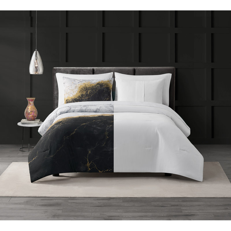 Zephyr 8 Piece Marble Comforter Set with bed sheets, Queen