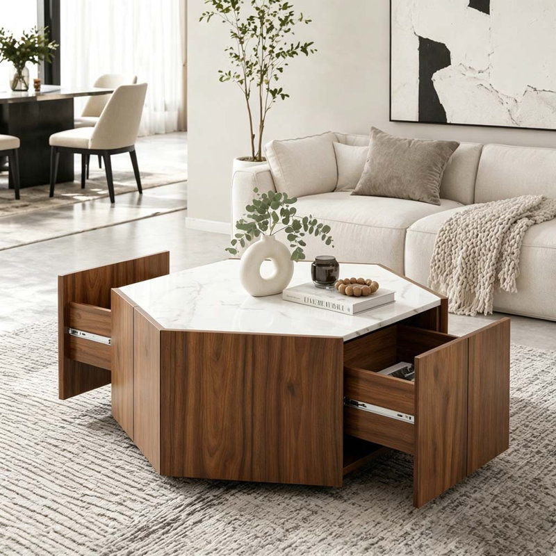 Table basse Retro, White+Walnut