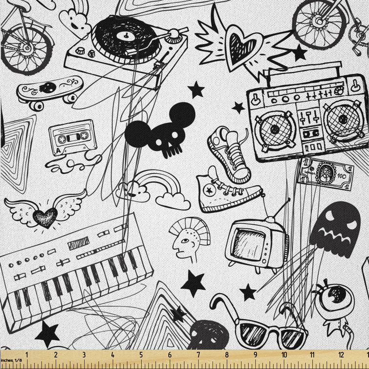 Dashayla Cassette Keyboard Ghost Heart and Boombox Multi-Purpose Fabric