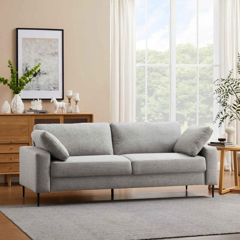 Etta 214.1Cm Velvet Square Arms Sofa, Light Grey Polyester