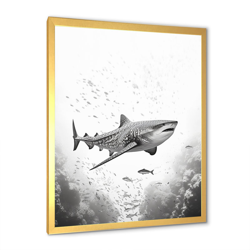 " Monochrome Grey Shark Dance I ", 44" H x 34" W x 1.5" D, Gold Single Picture Framed