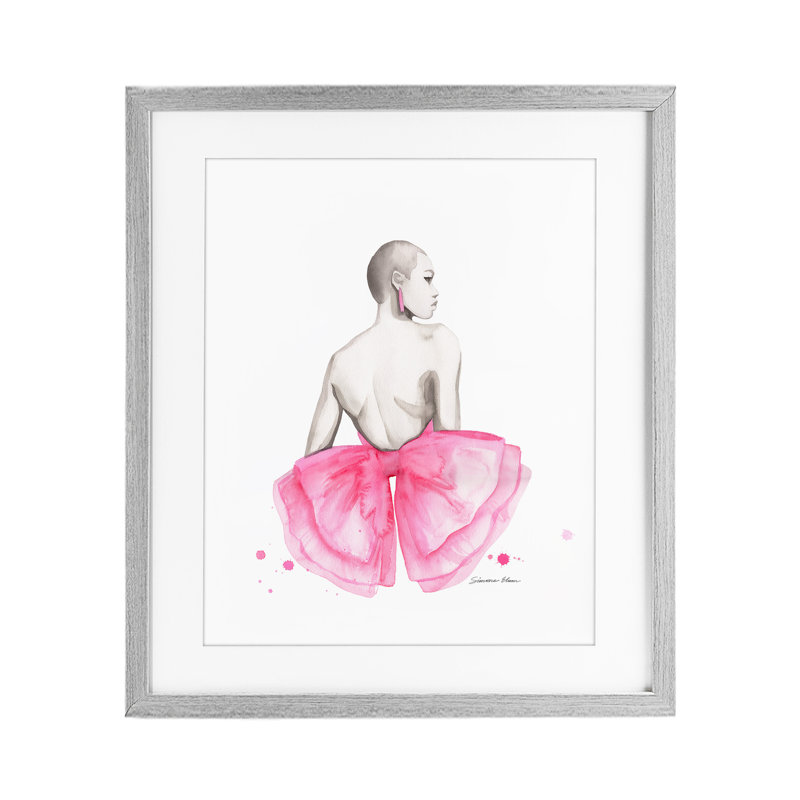 «Pink Bow Portrait» par Derrière, reproduction encadrée sous verre, conception de Simone Elum, Cadre de ferme gris