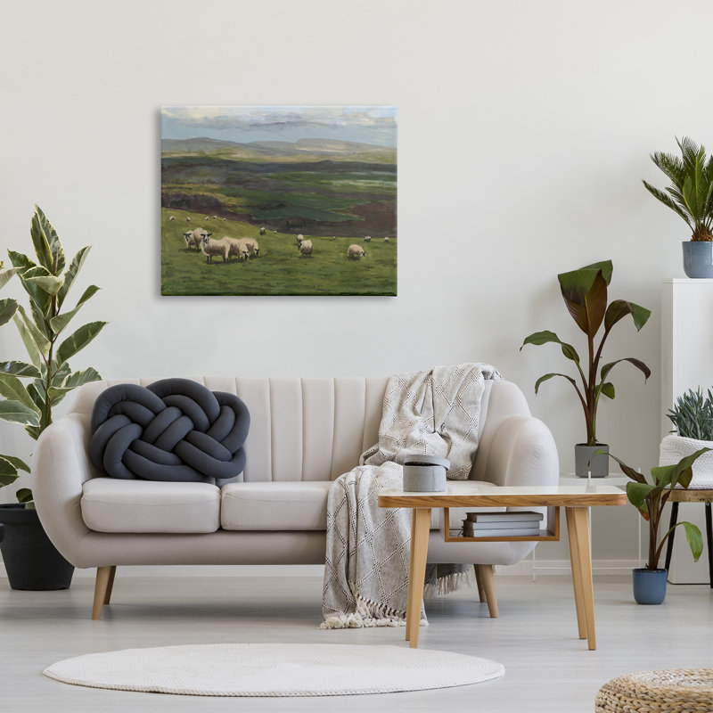 Troupeau de moutons broutant sur toile, H 30 po x l 40 po x P 1,5 po