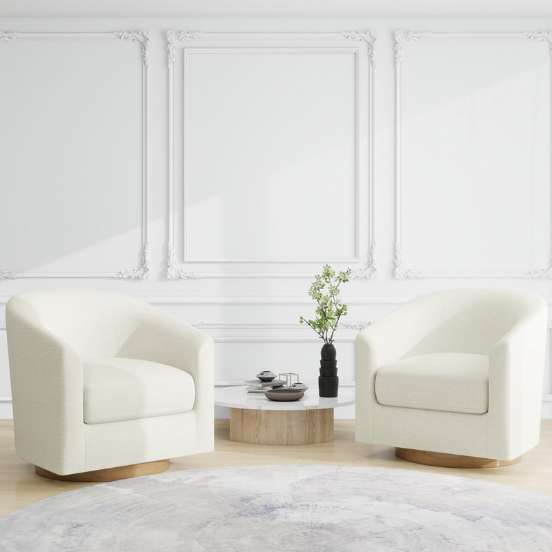 Fauteuil demi-tonneau pivotant Red Barrel Studio, Crème ; lin