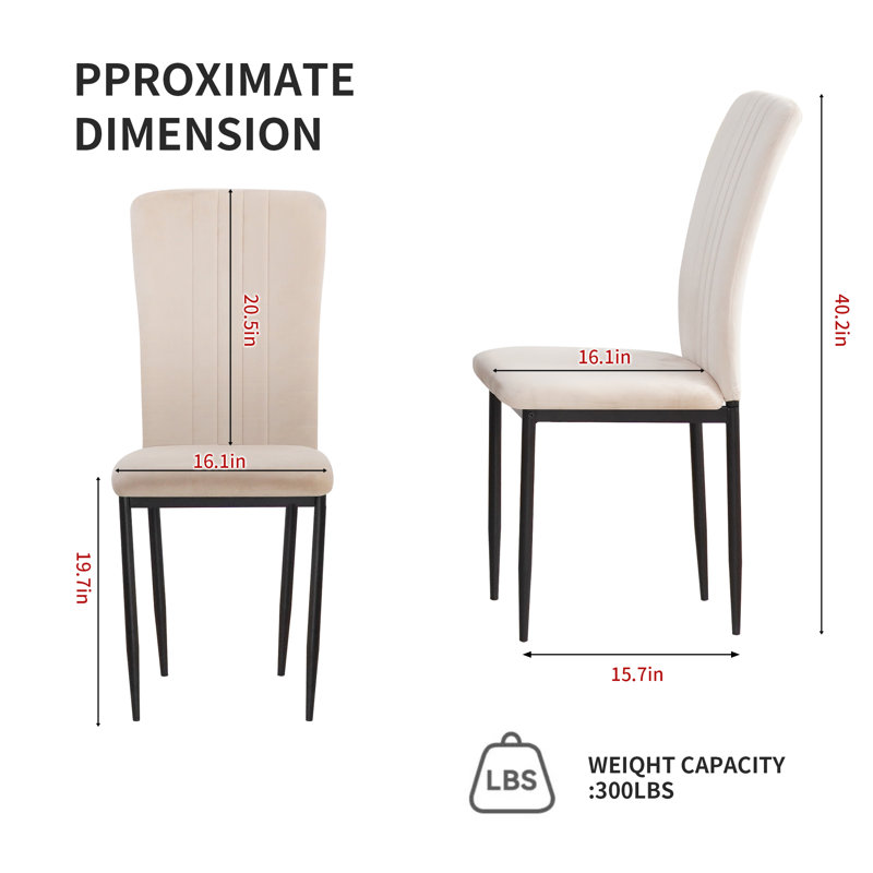 Ensemble de 4 chaises de salle à manger rembourrées en velours avec pieds en métal