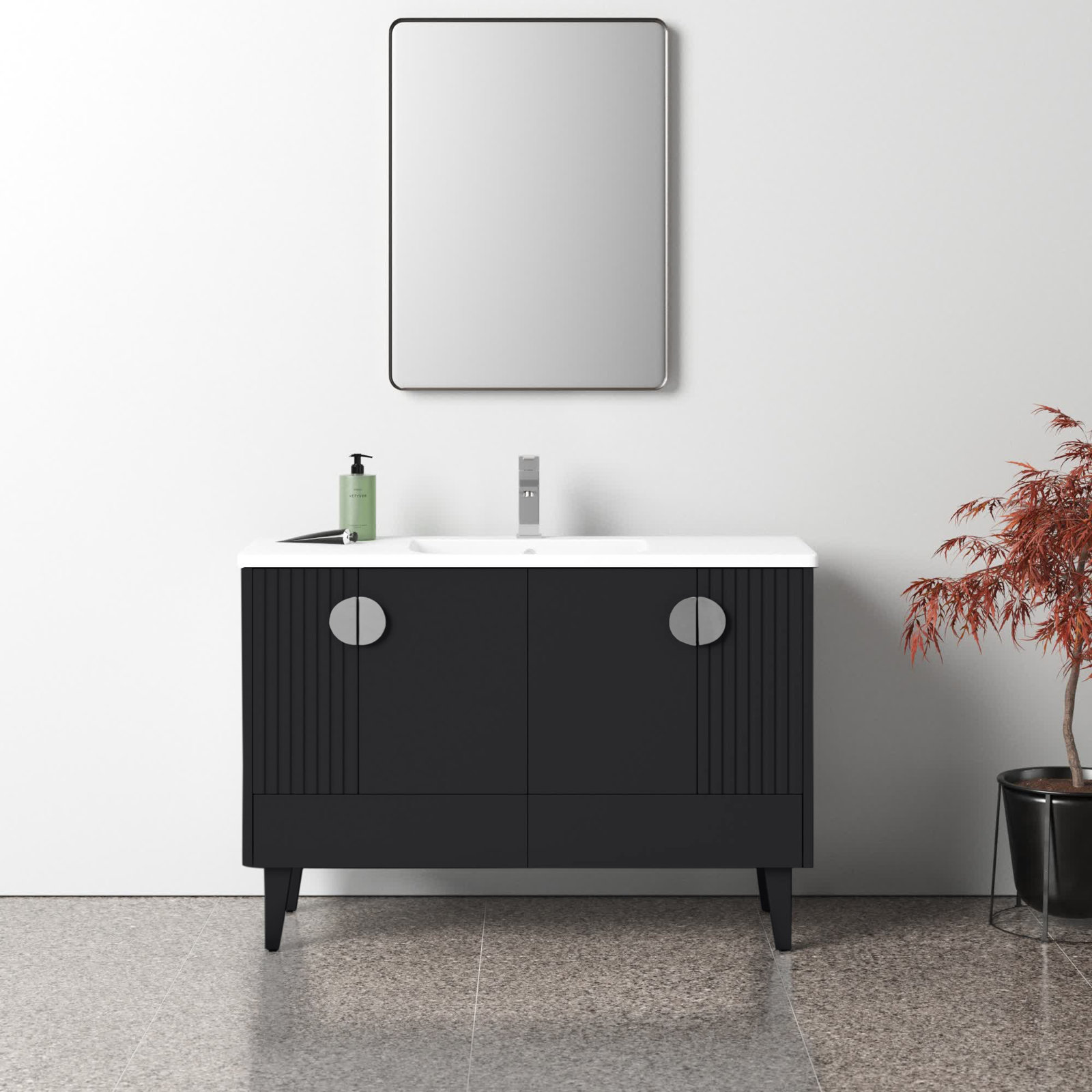 Saimah 48'' Single Bathroom Vanity, Polished Chrome, Black