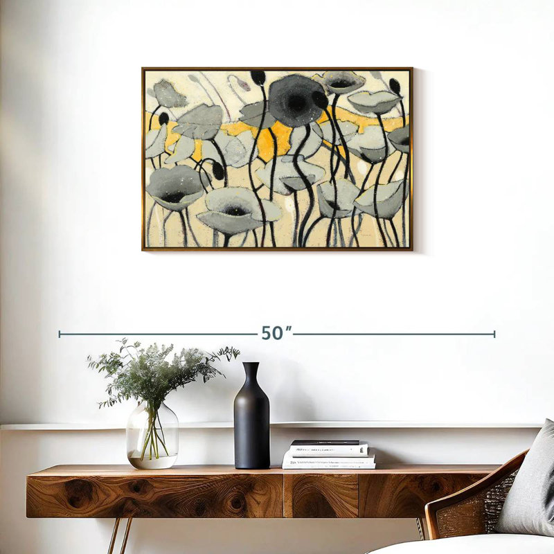 Fleur de jour de neige gris, Cadre flottant doré, 31 po x 21 po