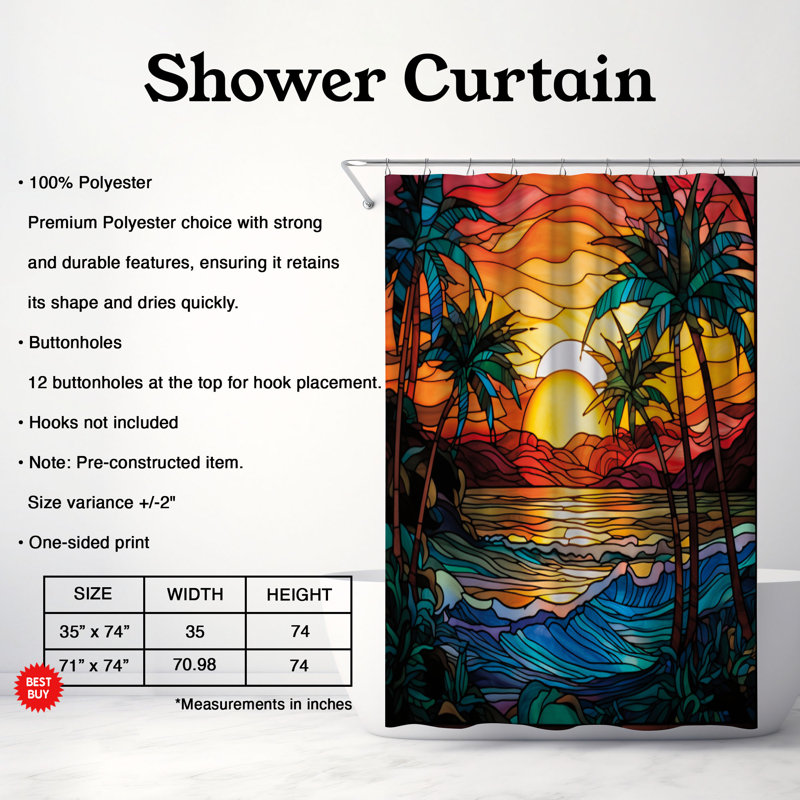 Rideaux de douche 1 pièce Sunset, H 74 po x l 71 po