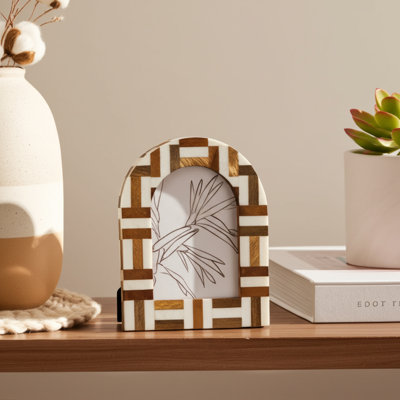 Photo Frame Resin/Wood/Glass/Polyresin/Mdf Arched Mosaic Design Home/Office/Bedroom/Living Room Casual Home/Modern Style - 10" Ivory & Brown