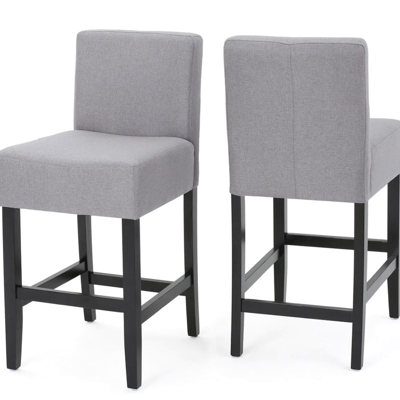 Tabouret de comptoir Kd (2) en gris - l 17,75 po x P 23,2 po x H 37,73 po, structure en bois massif, revêtement 100% élégant pour tout style d'intérieur , Tissu, Tendance