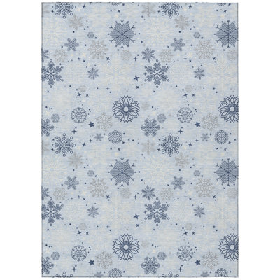 Machine Washable Indoor/Outdoor Christmas Snowflake Xhevrie Sky Rug