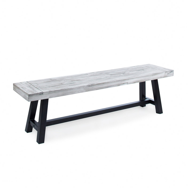 Acacia Wood Dining Bench With Black Rustic Metal Finish Frame