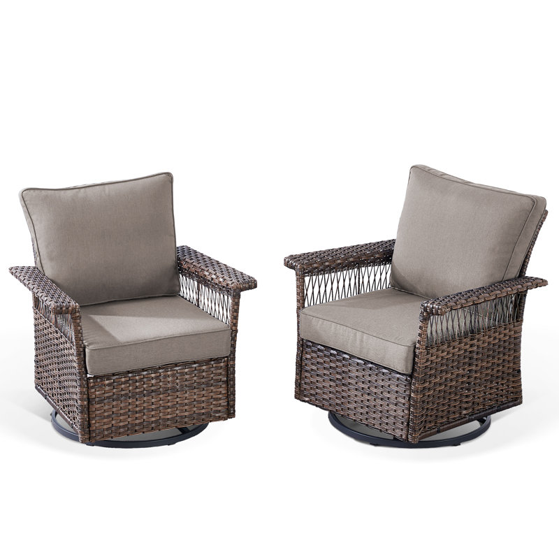 Chaise berçante d'extérieur pivotante en osier avec coussins (ensemble de 2), Gris