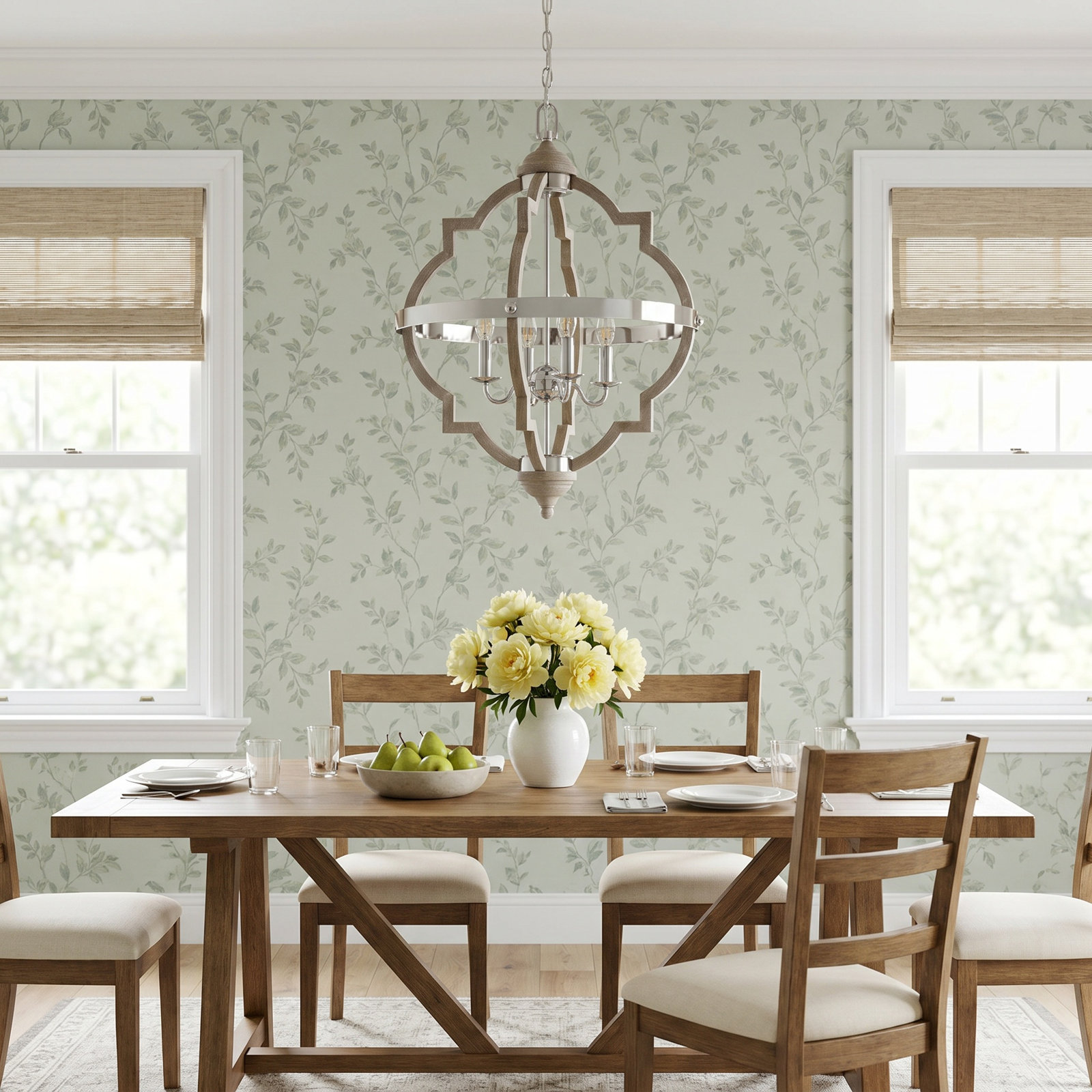 Freemont 4 - Light Dimmable Lantern Chandelier, Washed Pine, Not Included