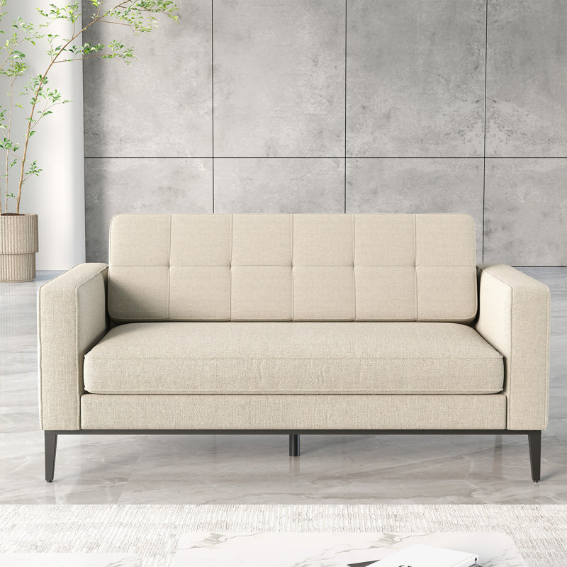 Canapé incurvé de style moderne en sherpa de 104 po avec cadre en bois massif et canapé à 5 places avec 5 coussins crème