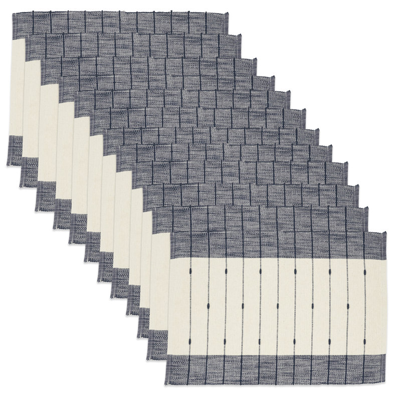 Navy Blue and Cream Cotton Striped Placemats Set of 4