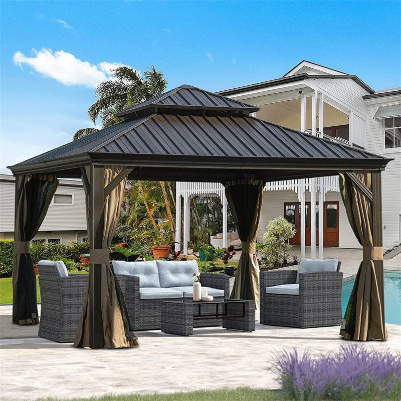 Sinya 12 Ft. W x 12 Ft. D Aluminum Patio Gazebo, Brown
