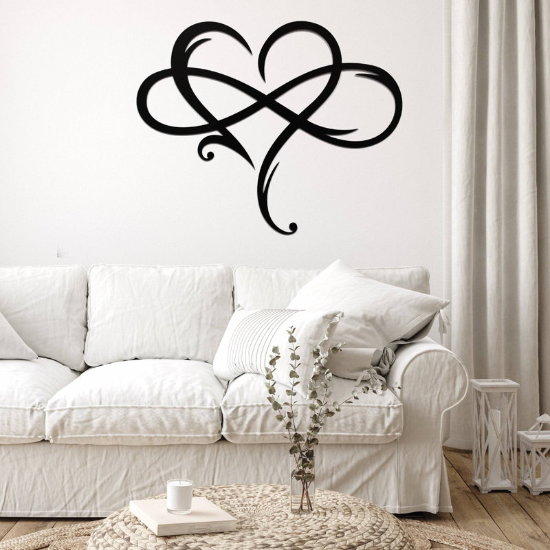 Art mural en métal Infinity Heart - romantique, symbole de l'amour - sculpture moderne minimaliste - cadeau d'anniversaire de mariage - décoration industrielle rustique - signe d'amour de couple - œuvre d'art élégante